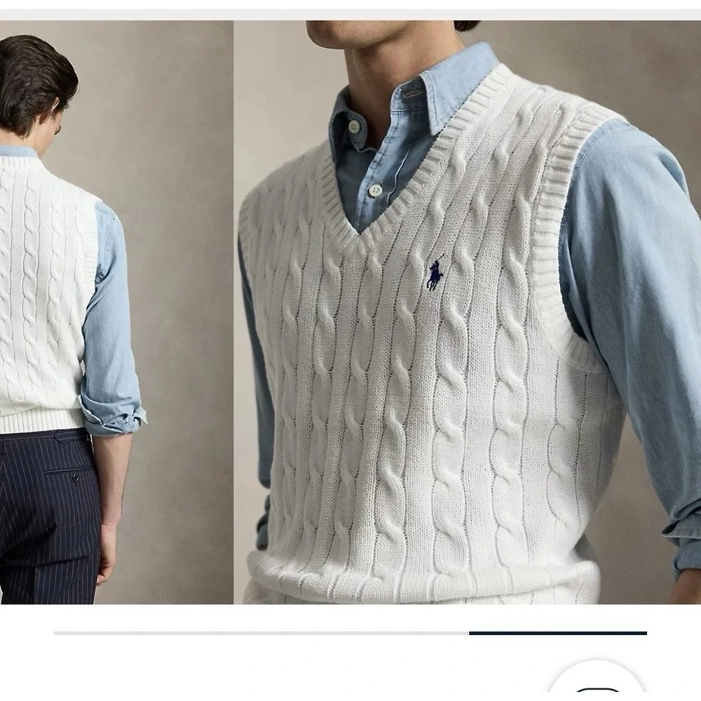 VTG Polo Ralph Lauren Men's Vest  White Sz  Large 100% Cotton